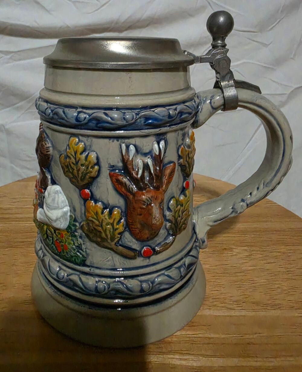 Vintage West German Lidded Beer Stein - Original Lerchen Hunting Stag